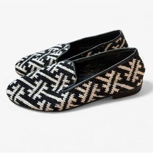 By Paige Needlepoint Wool Black and White Geometric Pattern Loafers